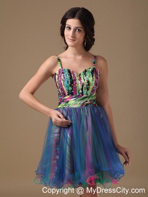 Printing Multi-color Spaghetti Straps Organza Homecoming Dress