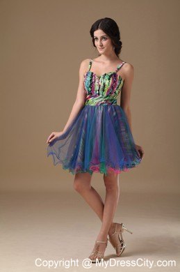 Printing Multi-color Spaghetti Straps Organza Homecoming Dress