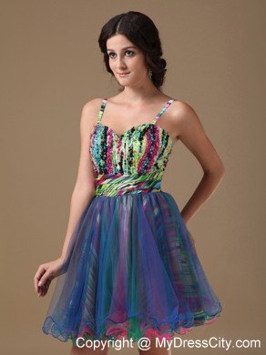 Printing Multi-color Spaghetti Straps Organza Homecoming Dress