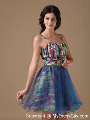 Printing Multi-color Spaghetti Straps Organza Homecoming Dress