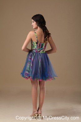 Printing Multi-color Spaghetti Straps Organza Homecoming Dress