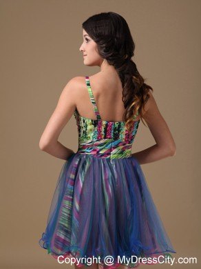 Printing Multi-color Spaghetti Straps Organza Homecoming Dress