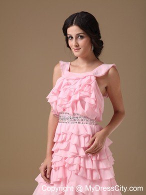 Ruffled Layers Pink Scoop Short Chiffon Beaded Homecoming Dress