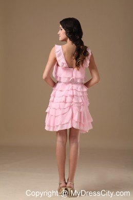 Ruffled Layers Pink Scoop Short Chiffon Beaded Homecoming Dress