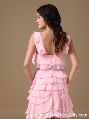 Ruffled Layers Pink Scoop Short Chiffon Beaded Homecoming Dress