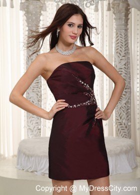 Burgundy Beading Mini-length Taffeta Cocktail Homecoming Dress