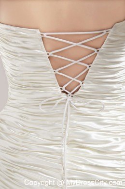 White Ruffled Shoulder Ruching Beaded Prom Homecoming Dresses