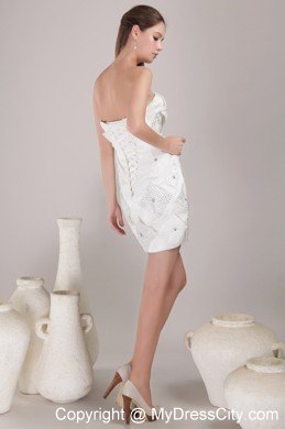 White Asymmetrical Short Satin Beading Homecoming Prom Dress