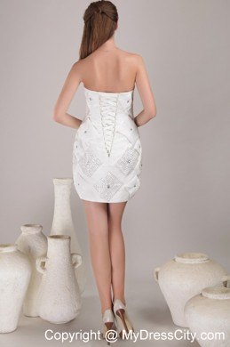 White Asymmetrical Short Satin Beading Homecoming Prom Dress