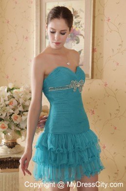 Teal Layers Organza Beading Ruch Homecoming Cocktail Dresses