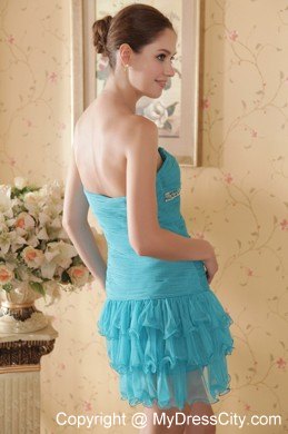 Teal Layers Organza Beading Ruch Homecoming Cocktail Dresses