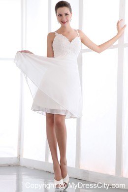 Appliques Spaghetti Straps Chiffon White Prom Homecoming Dress