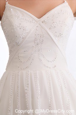 Spaghetti Straps Beaded Chiffon Homecoming Dress with Cool Back