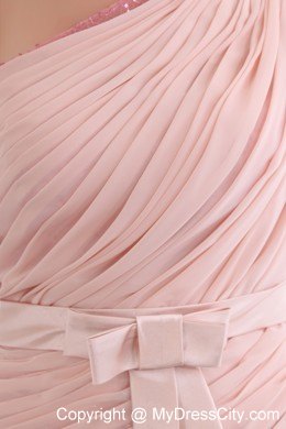 Sequin Baby Pink One Shoulder Homecoming Dress with One Sleeve