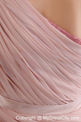 Sequin Baby Pink One Shoulder Homecoming Dress with One Sleeve