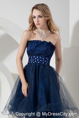 Layers Organza Beading Prom Homecoming Dress Navy Blue Ruched