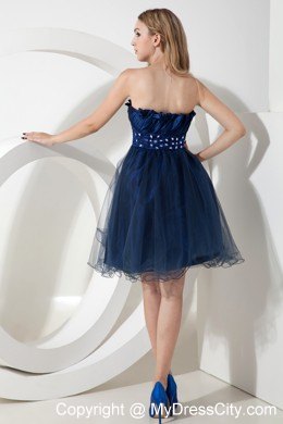 Layers Organza Beading Prom Homecoming Dress Navy Blue Ruched