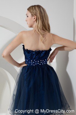 Layers Organza Beading Prom Homecoming Dress Navy Blue Ruched