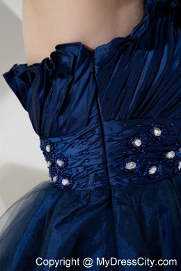 Layers Organza Beading Prom Homecoming Dress Navy Blue Ruched