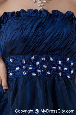 Layers Organza Beading Prom Homecoming Dress Navy Blue Ruched