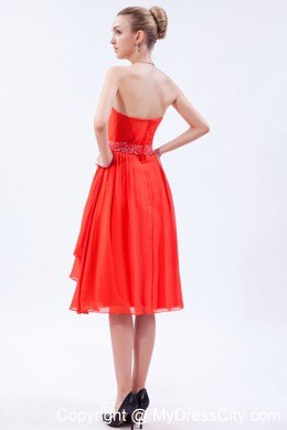 Beading Sashed Red Prom Homecoming Dresses Chiffon Knee-length