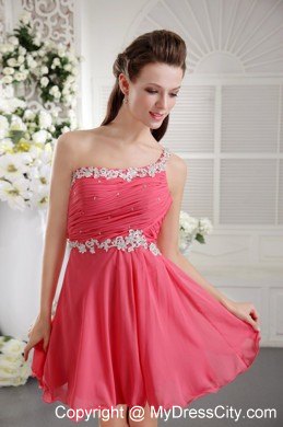 Appliques One Shoulder Coral Homecoming Dress with Cutout Back