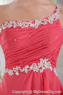 Appliques One Shoulder Coral Homecoming Dress with Cutout Back