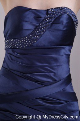 Navy Blue Taffeta Beading Mini-length Homecoming Cocktail Dress