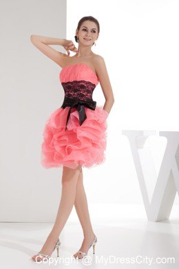 Lace Strapless Pick-ups Short Watermelon Homecoming Prom Dress