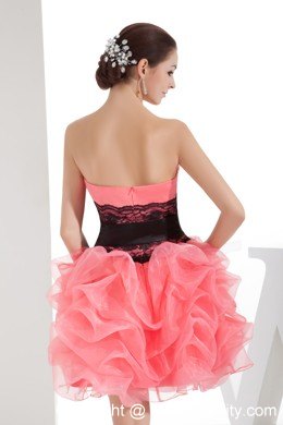 Lace Strapless Pick-ups Short Watermelon Homecoming Prom Dress
