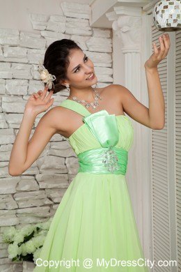 Yellow Green One Shoulder Beaded Sash Prom Homecoming Dress