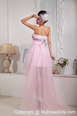Baby Pink Column Beading Decorate Celebrity Dress High-low Style