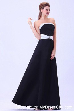 Long Strapless Black and White A-line Bridesmaid Dress