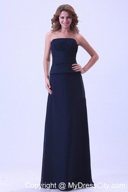 Ruched Strapless Floor-length Navy Blue Bridesmaid Dress