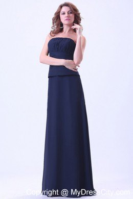 Ruched Strapless Floor-length Navy Blue Bridesmaid Dress