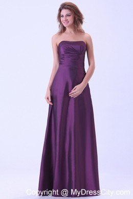 Long Dark Purple Strapless A-line Dress for Bridesmaid