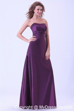 Long Dark Purple Strapless A-line Dress for Bridesmaid