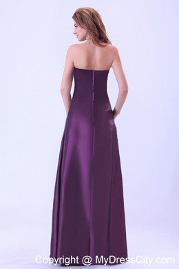 Long Dark Purple Strapless A-line Dress for Bridesmaid