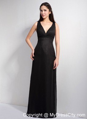 V-neck Full Length Bridesmaid Dress with Pierced Back