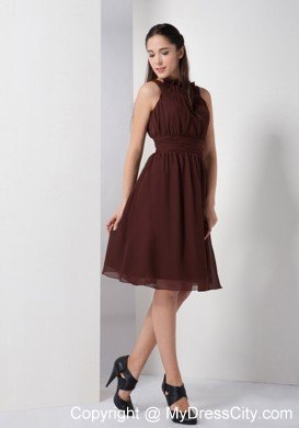 Bateau Bow Knee-length Bridesmaid Dresses in Brown