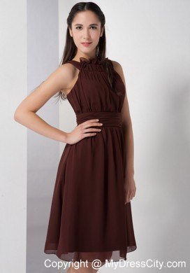 Bateau Bow Knee-length Bridesmaid Dresses in Brown