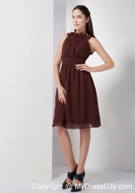 Bateau Bow Knee-length Bridesmaid Dresses in Brown