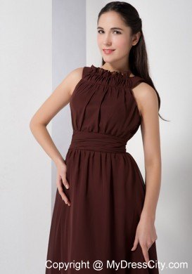 Bateau Bow Knee-length Bridesmaid Dresses in Brown