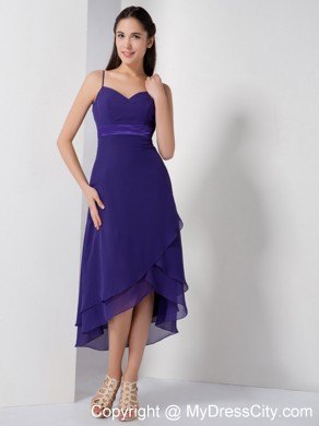 High-low Spaghetti Straps Tiers Bridesmaid Dress with Ribbon