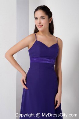 High-low Spaghetti Straps Tiers Bridesmaid Dress with Ribbon