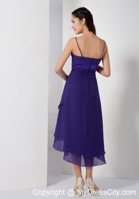 High-low Spaghetti Straps Tiers Bridesmaid Dress with Ribbon