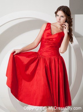 Princess V-neck Tea-length Ruching Dresses For Bridesmaid