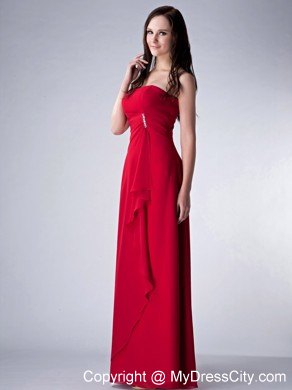 Sheath Strapless Ruching Bridesmaids Dresses with Beading