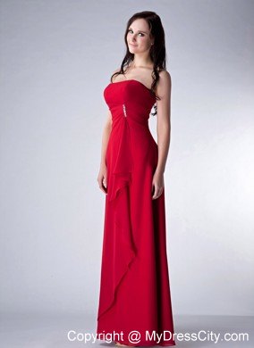 Sheath Strapless Ruching Bridesmaids Dresses with Beading