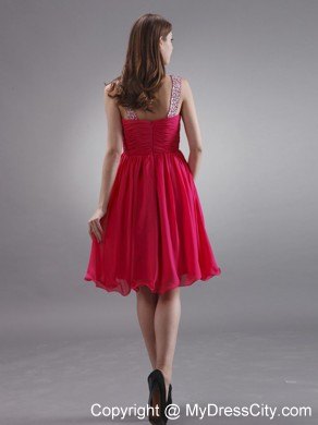 Red Beading Straps Ruching Short Junior Bridesmaid Dress For Woman